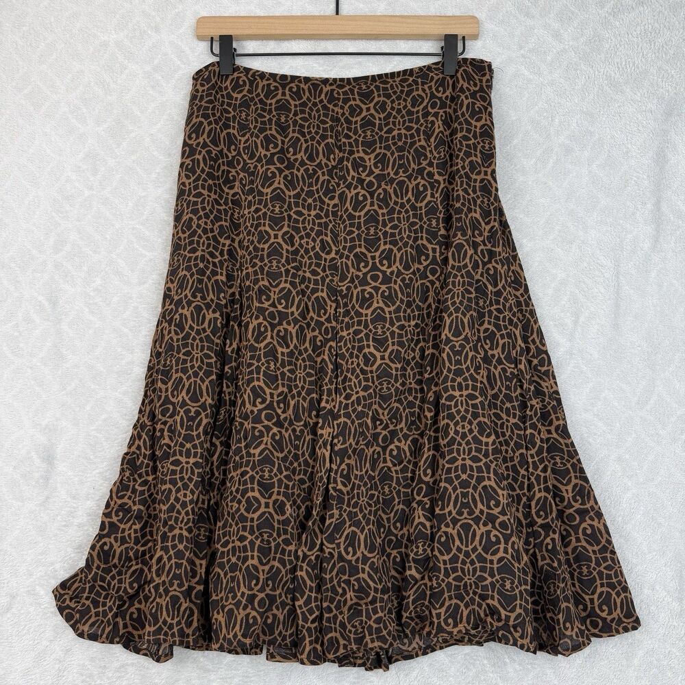 Vtg Midi Skirt 10 Petite Brown Swirl Wool Blend Pleated Academia Retro Old Money